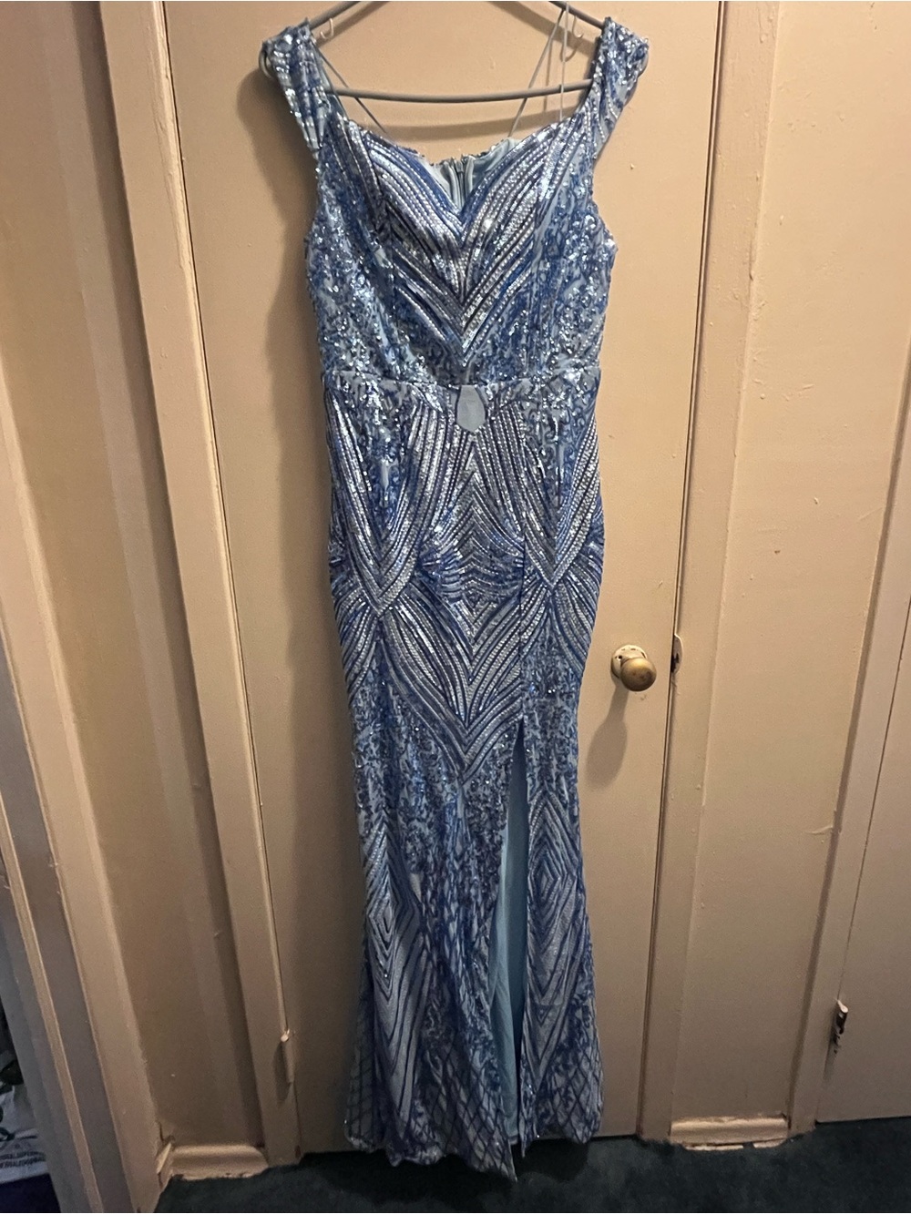 SHEIN Light Blue Beaded Maxi Evening Dress